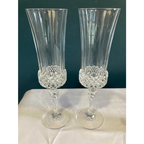Vintage Cristal D'Arques Champagne Flutes: Elegant Toasting Glasses, Set of 2 - Picture 1 of 3